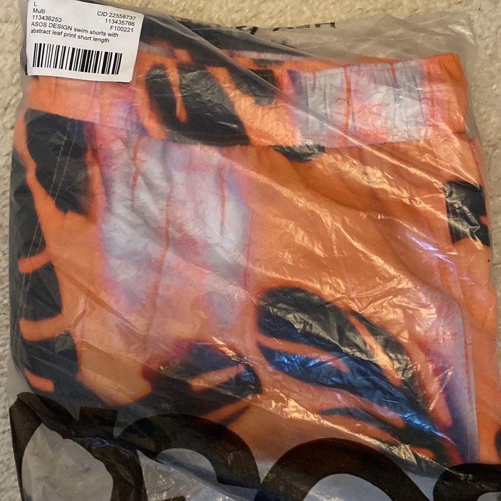 (A2) ASOS DESIGN swim shorts with abstract‎ leaf print short length, Size L, NEW - Picture 9 of 10